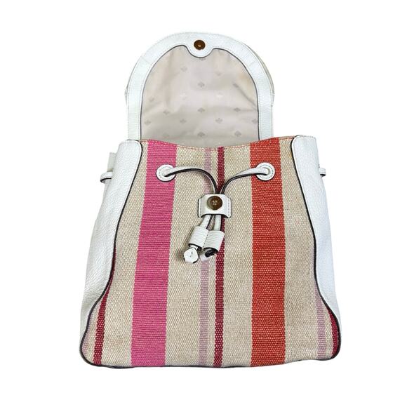 Kate Spade Leila Flap Striped Canvas Backpack Pebbled Leather Pink White main image 7